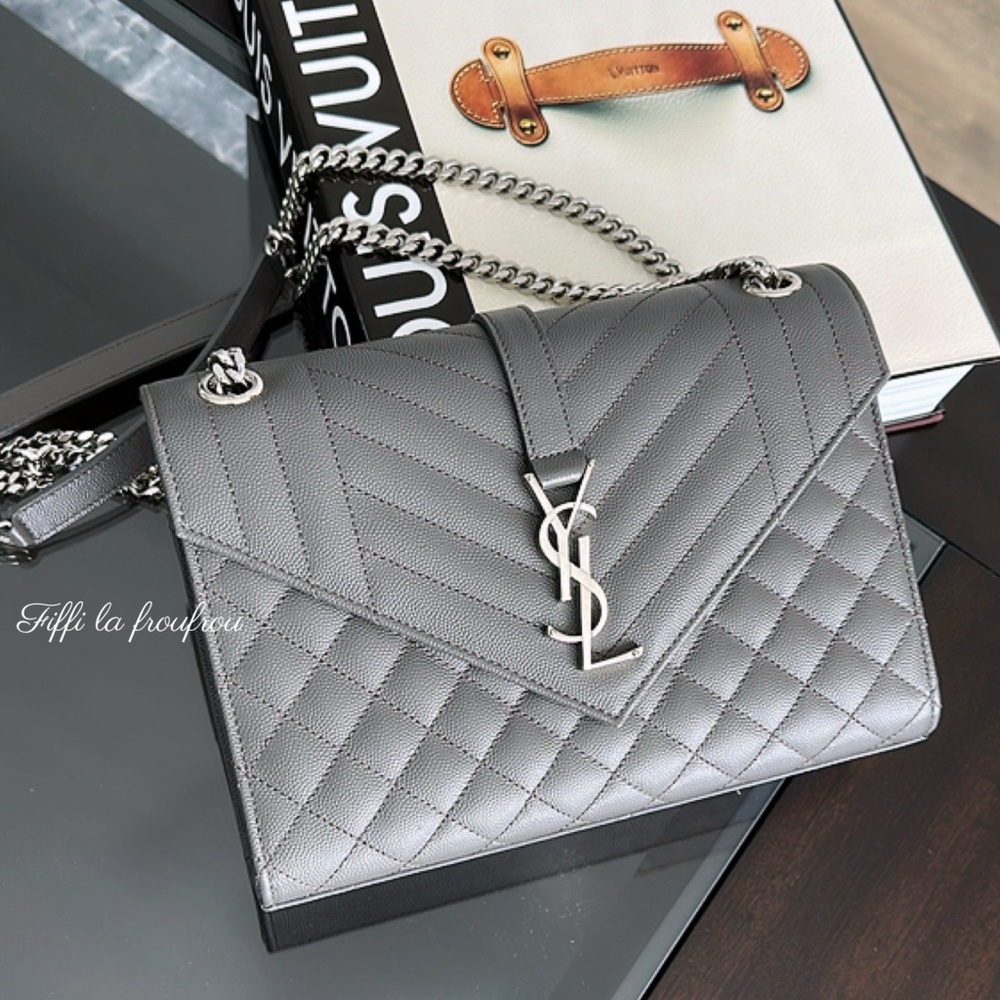Authentic Yves Saint Laurent Gray envelope medium Bag - Picture 12 of 14
